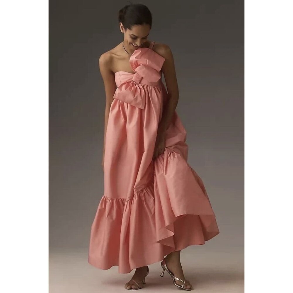anthropologie atsu dress Size XXS Petite Pink Salmon Maxi Dress Bow (209)